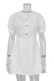 Daily Elegant Solid Color Buttons Peter Pan Collar A Line Short Sleeve Dress