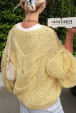 Casual Solid Color Weave O Neck Tops