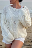 Casual Solid Color Weave O Neck Tops