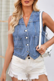 Casual Street Solid Color Pocket Buttons V Neck Tops