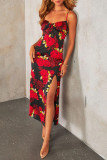Sexy Flowers Print Slit V Neck Sling Dresses