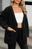 Casual Daily Solid Color Pocket Buttons V Neck Long Sleeve Loose Denim Jacket