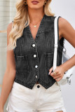 Casual Street Solid Color Pocket Buttons V Neck Tops