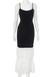 Sexy Solid Color Backless Ruffle Contrast U Neck Sling Dresses
