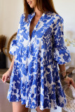 Elegant Floral Print Lace Up Pleated V Neck A Line Dresses