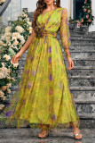 Sexy Gradient Color Contrast Flower Shape Sloping Shoulder Evening Dresses