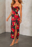 Sexy Flowers Print Slit V Neck Sling Dresses