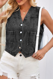 Casual Street Solid Color Pocket Buttons V Neck Tops