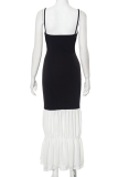 Sexy Solid Color Backless Ruffle Contrast U Neck Sling Dresses
