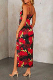 Sexy Flowers Print Slit V Neck Sling Dresses