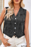 Casual Street Solid Color Pocket Buttons V Neck Tops