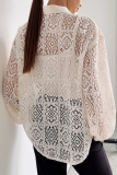 Casual Solid Color Hollow Out See-Through Turndown Collar Tops