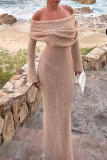 Sexy Solid Color Hollow Out See-Through Off Shoulder One Step Skirt Dresses