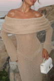 Sexy Solid Color Hollow Out See-Through Off Shoulder One Step Skirt Dresses