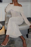 Sexy Solid Color Hollow Out See-Through Off Shoulder One Step Skirt Dresses