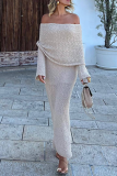 Sexy Solid Color Hollow Out See-Through Off Shoulder One Step Skirt Dresses