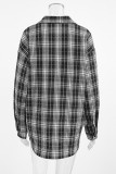 Street Daily Plaid Hot Drill Contrast Turndown Collar Tops