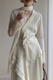 Casual Solid Color Buttons Ruched V Neck Tops