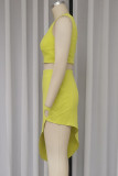 Sexy Solid Color Slit Irregular Square Neck Sleeveless Two Pieces