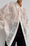 Casual Solid Color Hollow Out See-Through Turndown Collar Tops