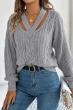 Casual Solid Color Hollow Out Weave V Neck Tops