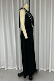 Casual Street Solid Color Pocket Bow Decor O Neck Sleeveless Two Pieces