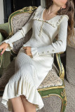 Daily Elegant Solid Color Ruffle Turndown Collar One Step Skirt Dresses