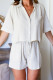 Casual Daily Solid Color Pocket Lace Up Turndown Collar Short Sleeve Two Pieces
