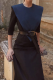 Elegant Solid Color Contrast O Neck Waist Skirt Dresses