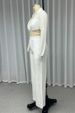 Casual Solid Color Pocket See-Through Turndown Collar Long Sleeve Two Pieces