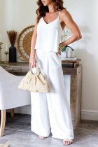 Casual Daily Solid Color Pocket Ruched V Neck Sleeveless Two Pieces