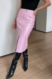 Elegant Solid Color Slit Zipper Straight High Waist Solid Color Bottoms