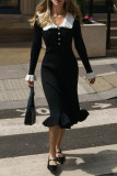 Daily Elegant Solid Color Ruffle Turndown Collar One Step Skirt Dresses