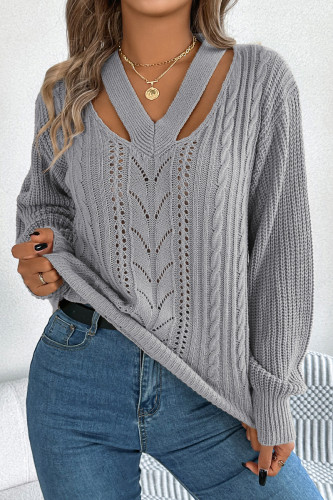 Casual Solid Color Hollow Out Weave V Neck Tops