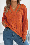 Casual Solid Color Hollow Out Weave V Neck Tops