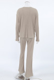 Casual Solid Color Potholes V Neck Long Sleeve Two Pieces