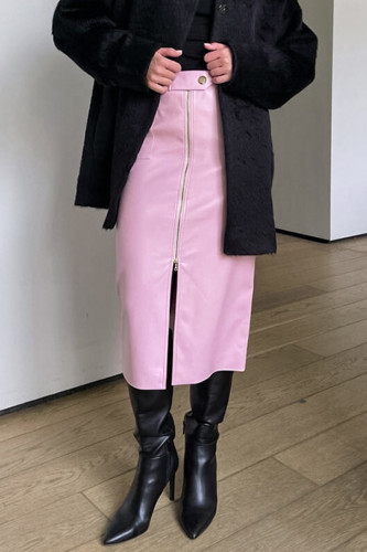 Elegant Solid Color Slit Zipper Straight High Waist Solid Color Bottoms