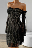 Sexy Solid Color Lace Square Neck Lace Dress Dresses
