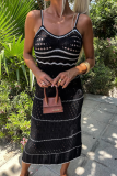 Sexy Solid Color Weave Contrast V Neck Sling Dresses