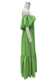 Sexy Solid Color Ruffle Ruched Off Shoulder Long Dresses