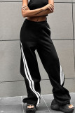 Street Sportswear Striped Print Pocket Patchwork Contrast Loose High Waist Patchwork Bottoms
