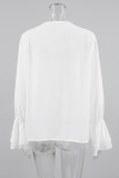 Elegant Solid Color Ruffle V Neck Tops