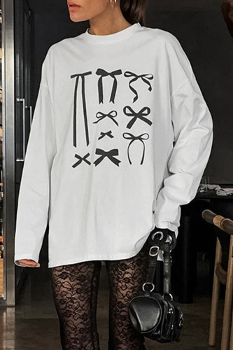 Casual Bow printing O Neck Tops