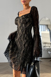 Sexy Solid Color Lace Square Neck Lace Dress Dresses