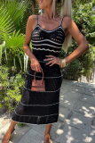 Sexy Solid Color Weave Contrast V Neck Sling Dresses