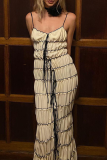 Sexy Solid Color Lace Up Contrast V Neck Long Dresses