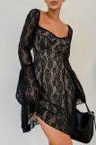 Sexy Solid Color Lace Square Neck Lace Dress Dresses