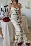 Sexy Solid Color Lace Up Contrast V Neck Long Dresses