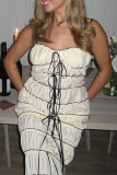 Sexy Solid Color Lace Up Contrast V Neck Long Dresses