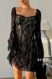 Sexy Solid Color Lace Square Neck Lace Dress Dresses